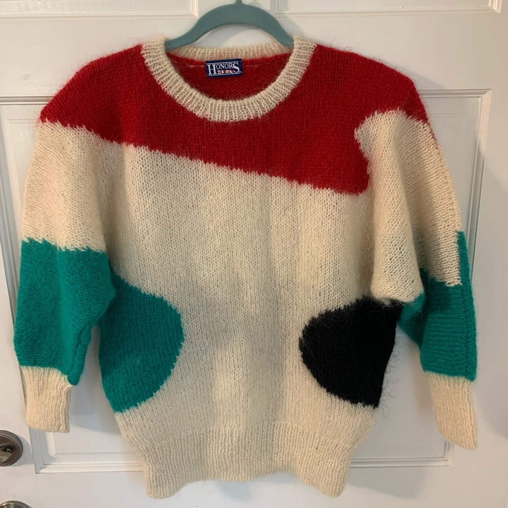Vintage 80’s 90’s Bright Colorblock Mohair Honors Sweater - Picture 2 of 4
